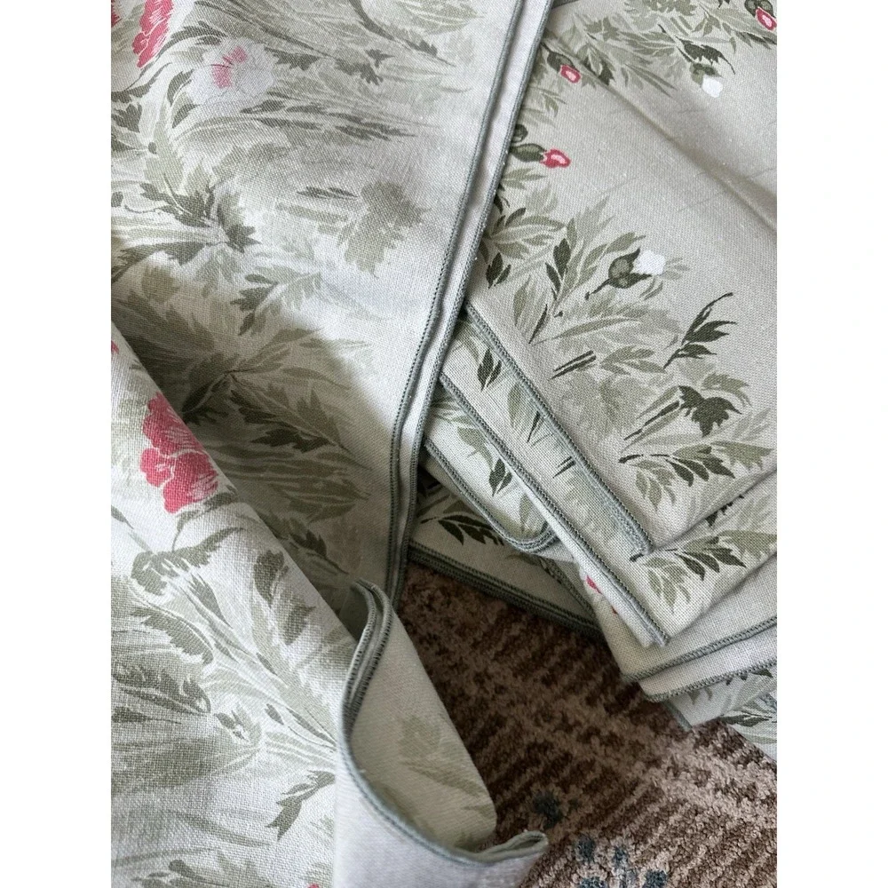 Vintage CACHAREL  Linen TableCloth Rectangle 100x54 12 Napkins Poppies French